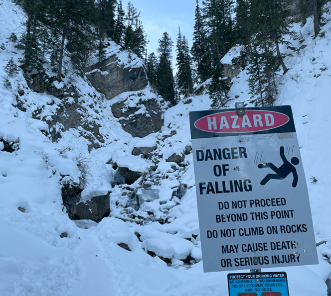 Donut Falls hazard sign