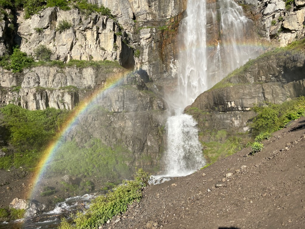 Stewart Falls with a rainbow