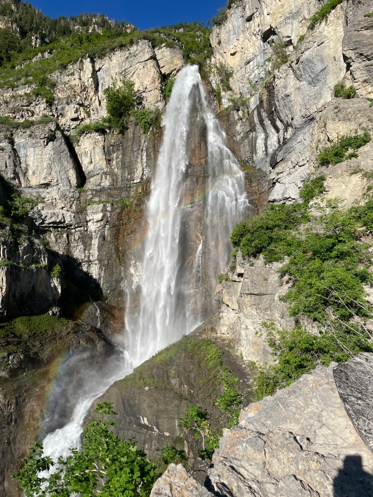 Stewart Falls with a tiny rainbow