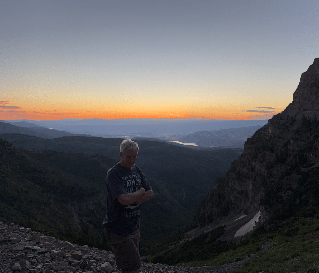 Old Hiking Dude at sunrise on the Timpanogos Trail