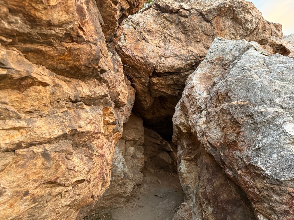 Entering stacked boulders on the Bonneville Shoreline Trail