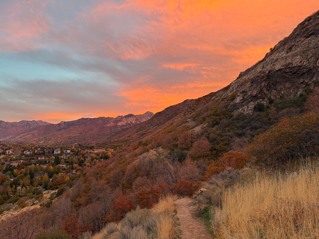 Wasatch Mountains from the Bonneville Shoreline Trail at dawn