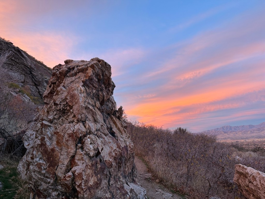 Rocks and glowing sky on the Bonneville Shoreline Trail