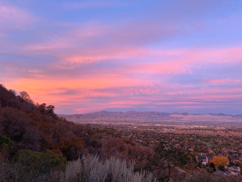Dawn over Draper, Utah from the Bonneville Shoreline Trail