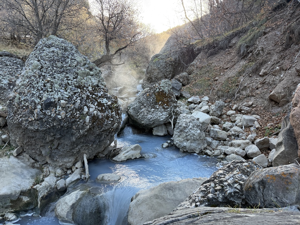 Blue water and steam at Fifth Water Hot Springs