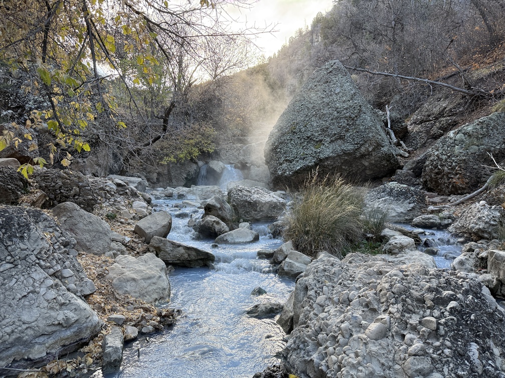 Steam rising at Fifth Water Hot Springs