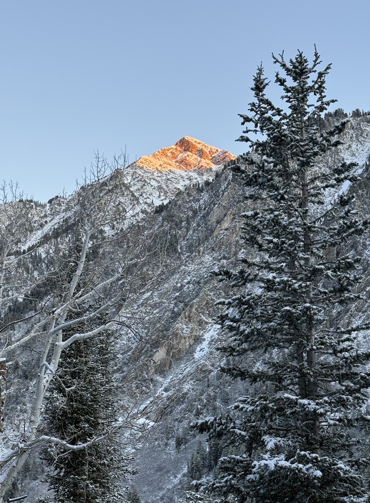 Gorgeous mountain peak from the Gloria Falls Trail in morning light